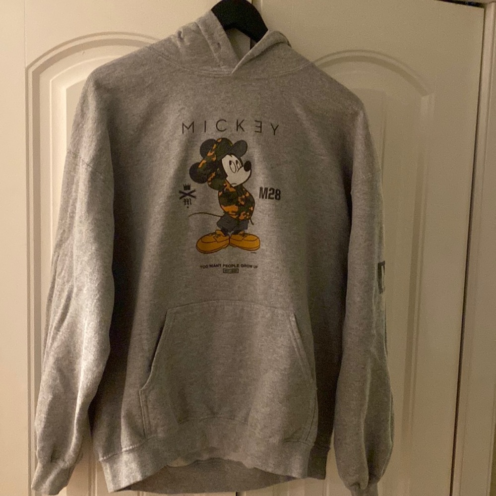 Neff gray Mickey Mouse “mickey” hoodie. Size large polyester cotton blend.